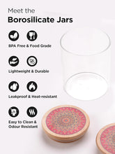 Homestic Borosilicate Glass Jar with Printed Bamboo Lid|Kitchen Organizer Items and Storage|Multi-utility, Leakproof, Airtight Storage Jar for Cookies,Snacks,Tea,Coffee,Sugar|Pack of 6(300ml)